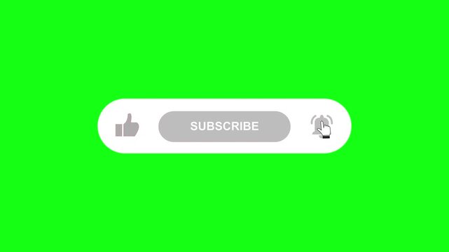 Subscribe, like and notify buttons is being click by the cursor and changed color. Animated YouTube Subscribe Button for Video Overlay. green screen.