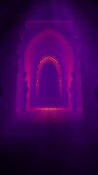 Mystic Backdrop of Gothic Sanctuary with Glowing Golden Archway 3D Motion Loop