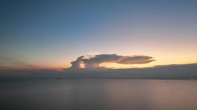 Hefei Chaohu Sunset Aerial Timelapse: Lone Cloud Glows Gold Over Calm Waters and Distant Islands