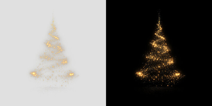 Glowing Christmas Tree Formed from Golden Light and Dust