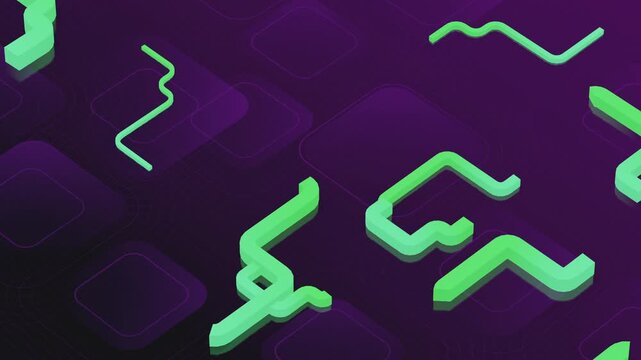 Seamless loop of abstract kinetic maze with moving pipe segments and curvy geometric tracks. Oddly satisfying motion design animation of sliding circuit paths and rounded square frames background.