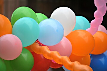 Naklejka premium Colorful balloons floating at the local parade Día de los Locos in San Miguel de Allende Guanajuato, Mexico.