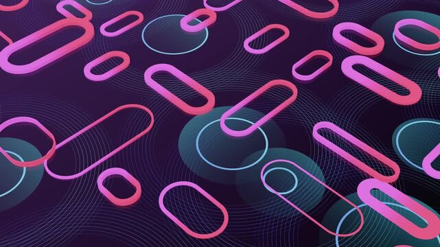 Seamless loop of abstract geometric pattern with sliding rounded capsule shapes and concentric circles. Oddly satisfying kinetic motion design animation showing perpetual rhythmic balance background.