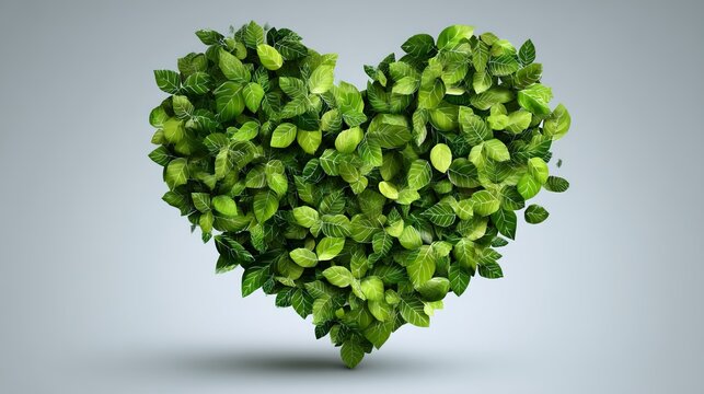 Fresh green mint leaves beautifully shaped into a heart form, symbolizing affection, wellness, and natural love concepts