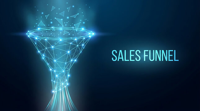 Dynamic digital sales funnel concept illustrating data conversion and business growth strategy