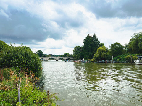 A view along The River Thames looking towards The Richmond Bridge, London, UK