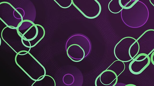 Seamless loop of abstract geometric pattern with sliding rounded capsule shapes and concentric circles. Oddly satisfying kinetic motion design animation showing perpetual rhythmic balance background.