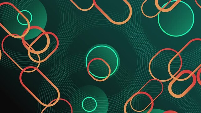 Seamless loop of abstract geometric pattern with sliding rounded capsule shapes and concentric circles. Oddly satisfying kinetic motion design animation showing perpetual rhythmic balance background.