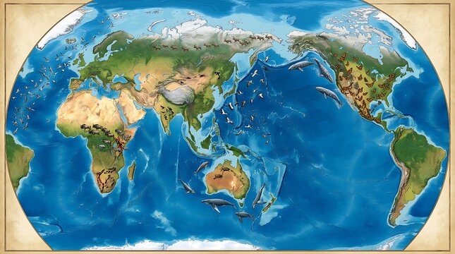 World map showing global animal migration patterns