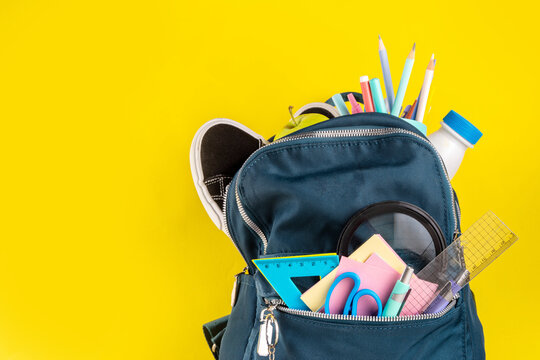Back to School. School equipment high-colored bright flat lay