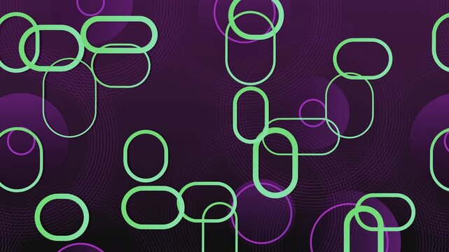 Seamless loop of abstract geometric pattern with sliding rounded capsule shapes and concentric circles. Oddly satisfying kinetic motion design animation showing perpetual rhythmic balance background.