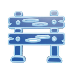 Obraz premium A 3D icon depicting a wooden fence or barrier structure with two horizontal planks and vertical posts, rendered in glossy blue tones on a white background isolated on a transparent background