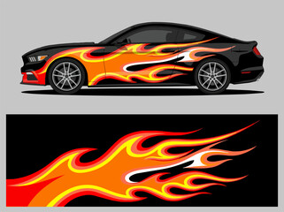 Naklejka premium Black Muscle Car with Flame Decal Design.