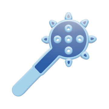A 3D rendered icon of a medieval spiked mace with a round head and multiple protrusions, colored in blue on a transparent background, for games isolated on a transparent background