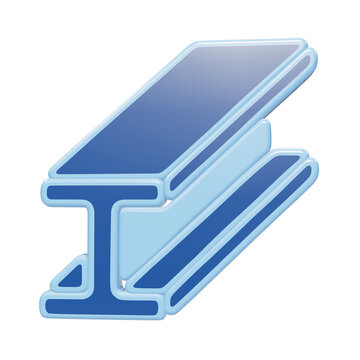 A 3D icon of a blue metal i-beam structural rendered with a smooth glossy finish, isolated on a white background, for use isolated on a transparent background