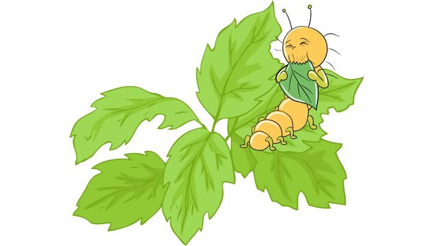 Cute yellow caterpillar munching on a green leaf. This adorable video is a must-see for all nature lovers