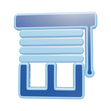 3D rendered icon of blue window blinds or shutters, featuring a vertical pull cord, isolated on a white background, for interior and, home concepts isolated on a transparent background