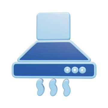 3D rendered icon of a blue kitchen range hood with rising steam, isolated on a white background, for cooking, ventilation, and home appliance concepts isolated on a transparent background