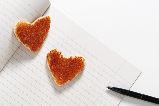Two heart shaped toast bread