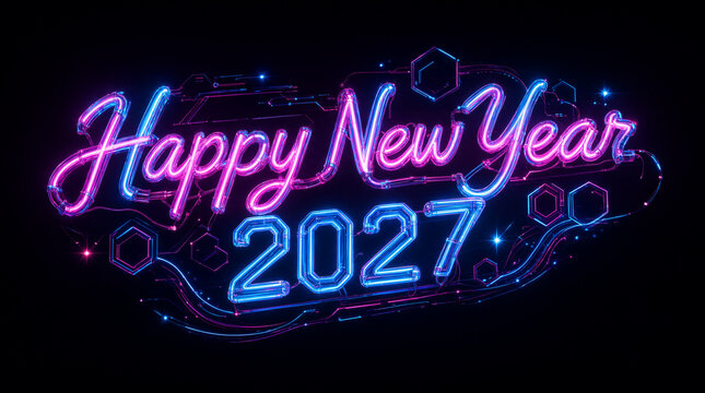 Neon Happy New Year 2027 Futuristic Celebration Design