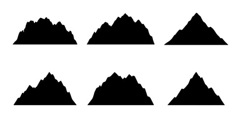 Mountain Silhouettes, Diverse Peaks Collection, Black Vector Graphics for Landscape Design and Outdoor Themes © Farzana