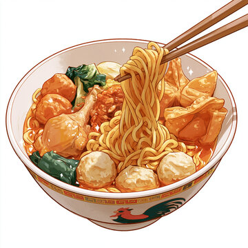 Indonesian mie ayam chicken noodle soup