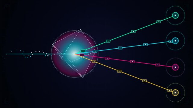 Futuristic Data Prism Motion Light Beam Splitting into Node Network HUD Animation