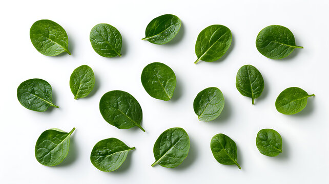 Fresh green spinach leaves isolated on white background