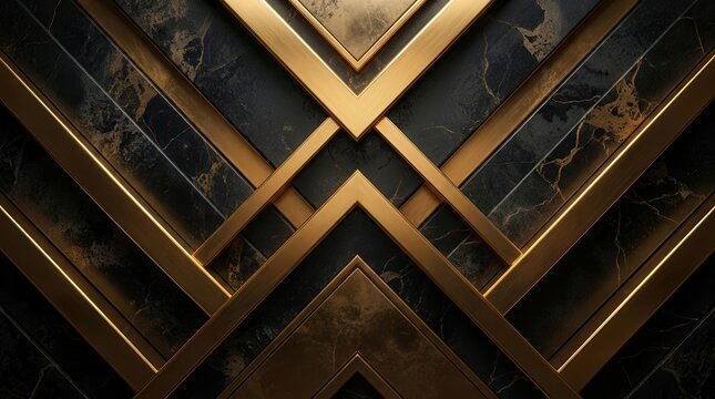 Luxury 3D textured background in black and golden art deco style