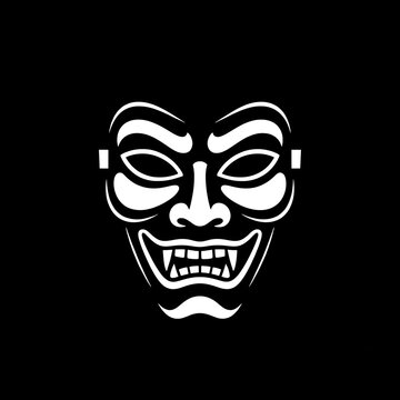Glowing neon samurai mask with fierce expression. LED warrior face design for cyberpunk and futuristic themes.