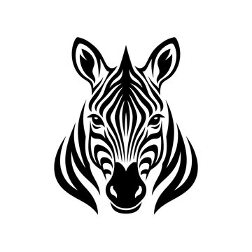 Minimalist Black and White Zebra Head Illustration Isolated on White Background