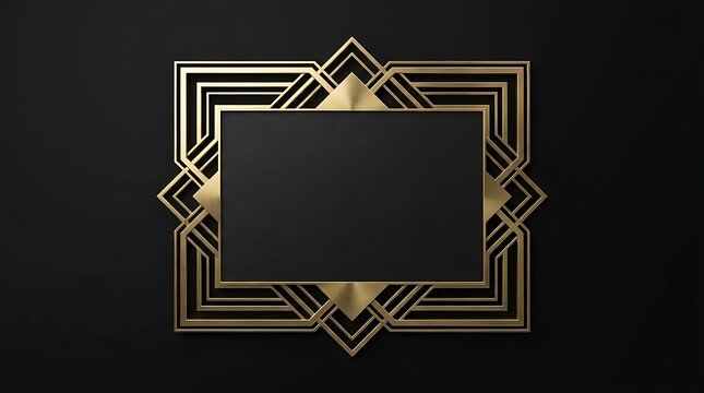 Elegant gold art deco frame on black background.