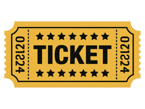 Yellow admit one ticket stub with stars isolated on transparent background