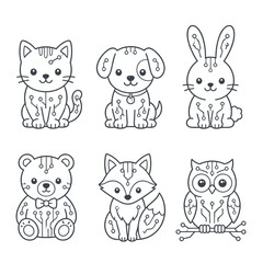 Fototapeta premium Cute robotic animals set with cat dog bear and fox line art drawing