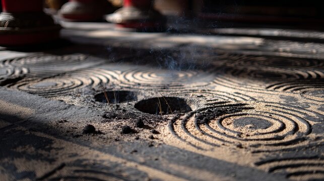 Circular patterns etched into a dark stone surface, showing subtle texture, capturing an aged, weathered, and intriguing aesthetic detail