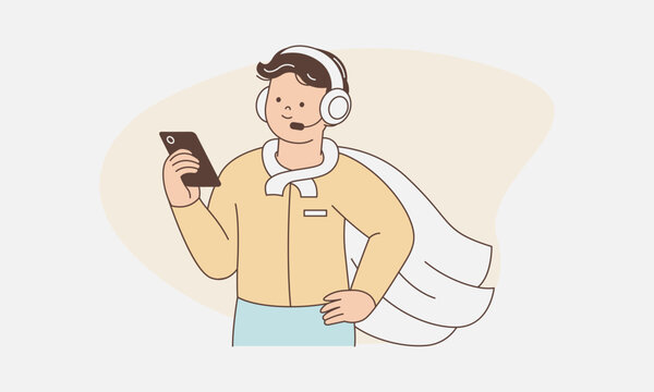 Superhero Customer Service Agent Providing Mobile Support Illustration