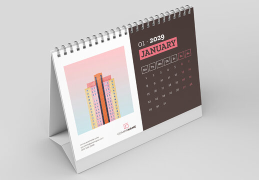Desk Calendar Layout with Pink Accents