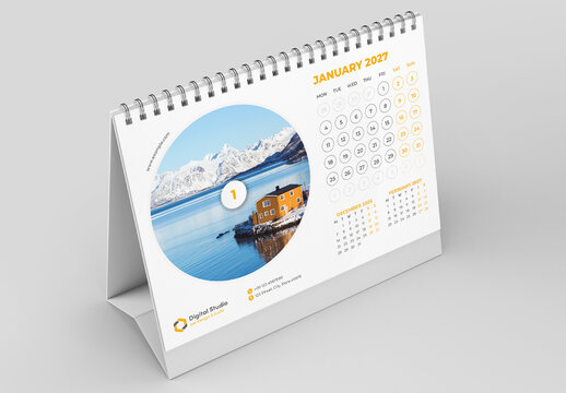 Desk Calendar Layout with Circular Image Placeholder