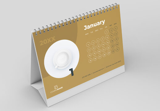 Desk Calendar Layout with Golden Accents