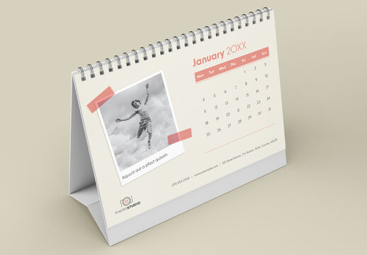 Minimal Desk Calendar Layout with Instant Photo