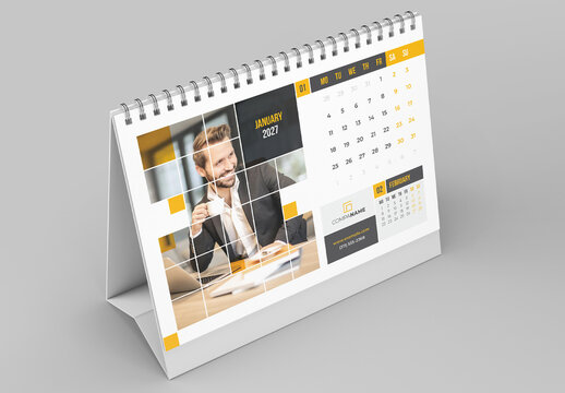 Desk Calendar Layout with Split Image Grid Frame