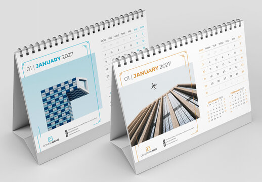 Desk Calendar Layout with Week Starts on Monday and Week Starts on Sunday