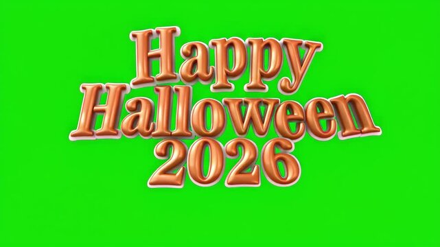 Happy Halloween text animation on green screen background for spooky holiday greeting, chroma key video effect and seasonal October celebration
