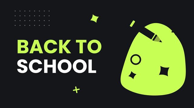Back to school neon green doodle title animation with glowing blob shape on dark background