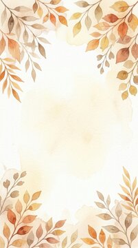 Autumn leaves watercolor border with soft warm light and copy space