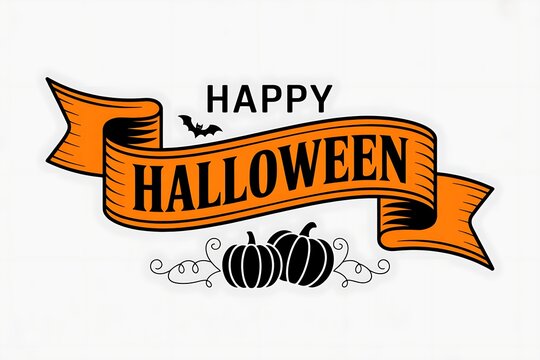 Happy halloween banner with pumpkins and bats on a white background