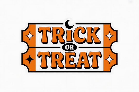 Vintage style trick or treat sign with crescent moon and decorative border