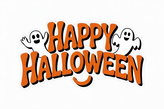 Watercolor happy halloween illustration with spooky arched window and ghostly elements