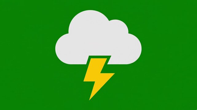Animated storm cloud icon with yellow lightning bolt flaring on a chroma key green background keying