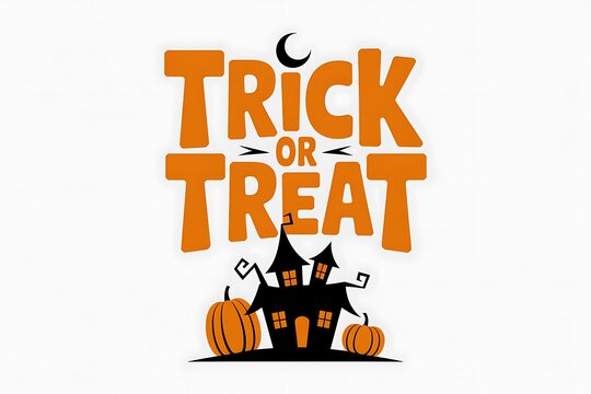 Festive halloween illustration with a haunted house pumpkins and trick or treat text